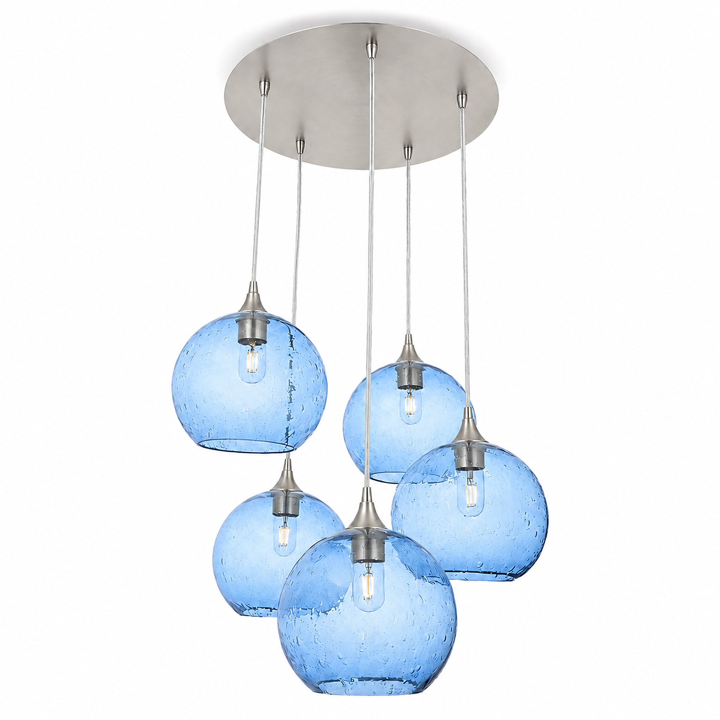 768 5 Pendant Cascade Chandelier-Bicycle Glass Co-Lunar-Steel Blue-Brushed Nickel - 4ft Cord-Bicycle Glass Co