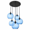 768 5 Pendant Cascade Chandelier-Bicycle Glass Co-Lunar-Steel Blue-Matte Black - 4ft Cord-Bicycle Glass Co