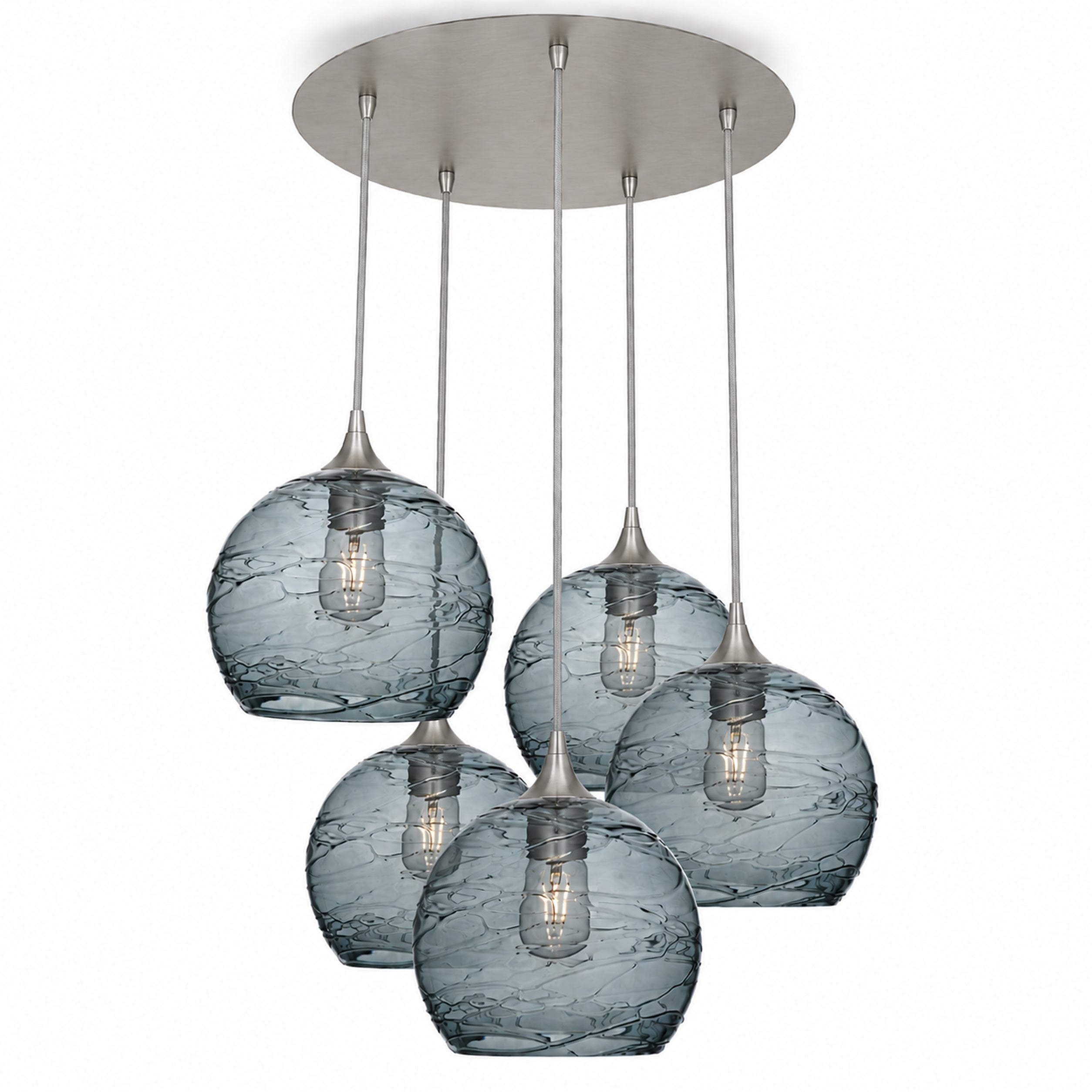 768 5 Pendant Cascade Chandelier-Bicycle Glass Co-Spun-Slate Gray-Brushed Nickel - 4ft Cord-Bicycle Glass Co
