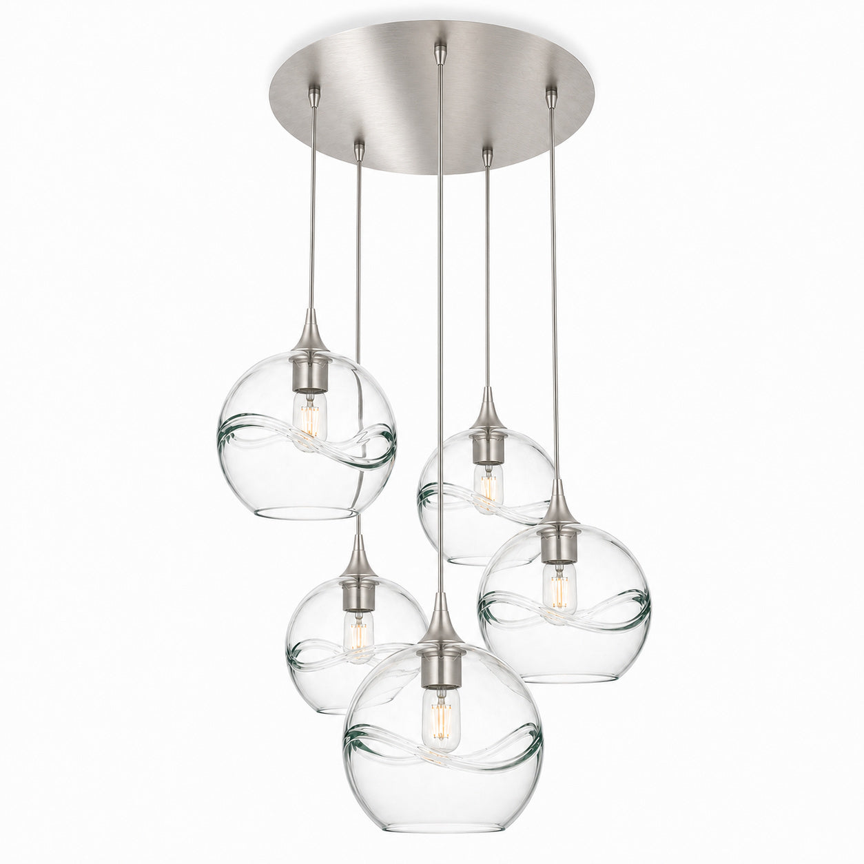 768 5 Pendant Cascade Chandelier-Bicycle Glass Co-Swell-Eco Clear-Brushed Nickel - 4ft Cord-Bicycle Glass Co