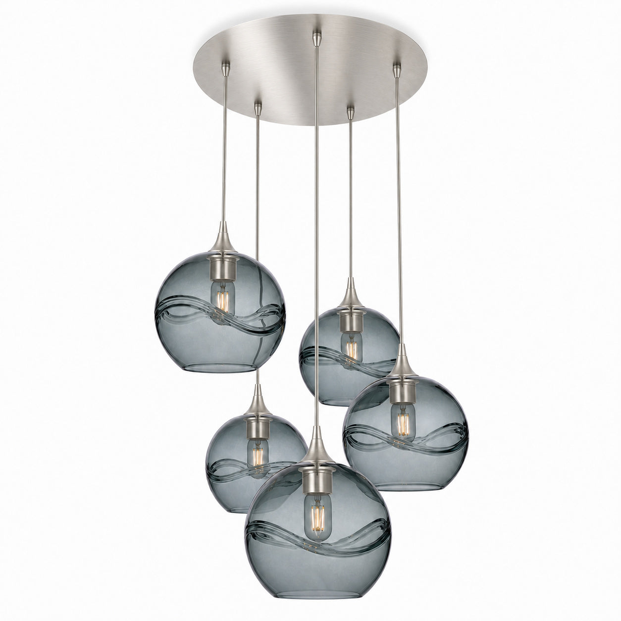 768 5 Pendant Cascade Chandelier-Bicycle Glass Co-Swell-Slate Gray-Brushed Nickel - 4ft Cord-Bicycle Glass Co