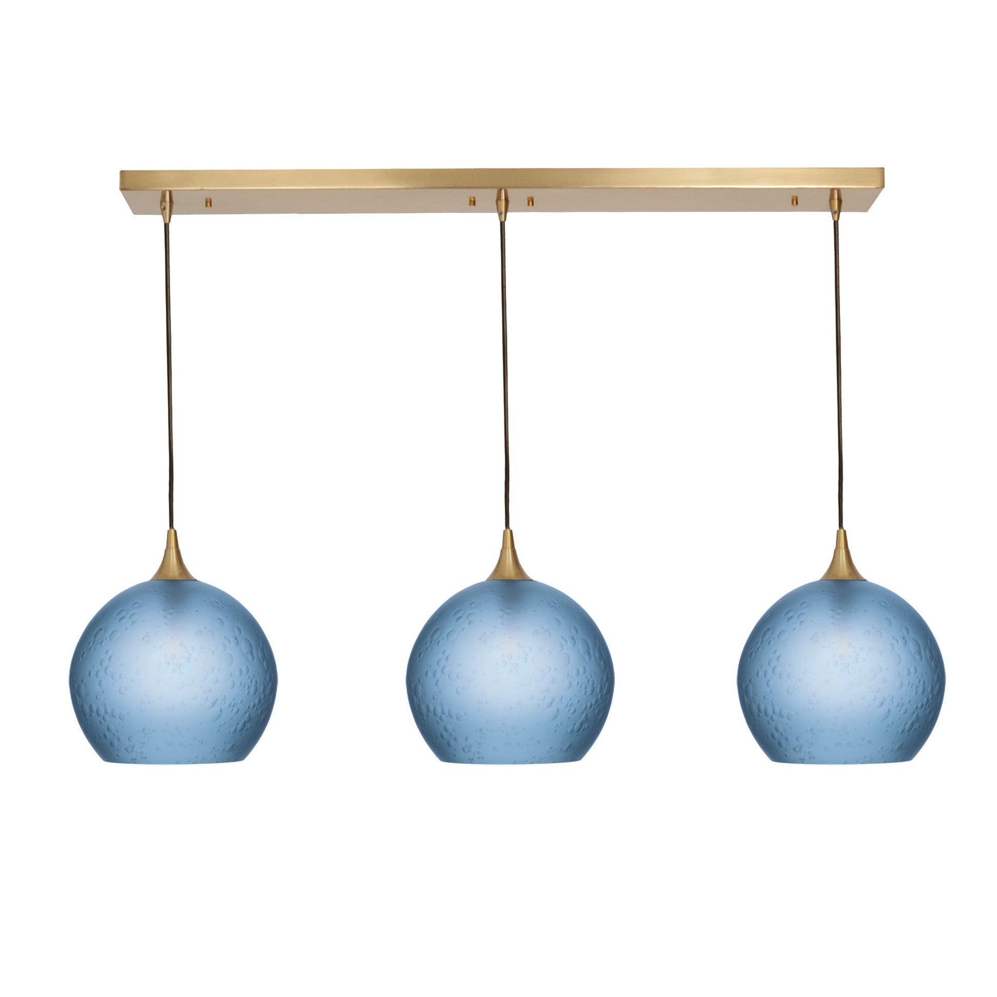 768 Celestial: 3 Pendant Linear Chandelier-Glass-Bicycle Glass Co - Hotshop-Steel Blue-Polished Brass-Bicycle Glass Co