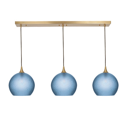 768 Celestial: 3 Pendant Linear Chandelier-Glass-Bicycle Glass Co - Hotshop-Steel Blue-Polished Brass-Bicycle Glass Co