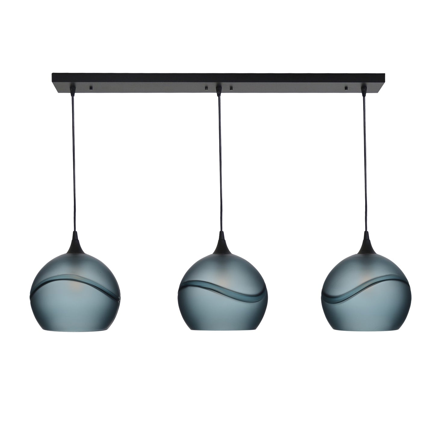 768 Glacial: 3 Pendant Linear Chandelier-Glass-Bicycle Glass Co - Hotshop-Slate Gray-Matte Black-Bicycle Glass Co