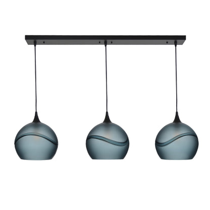 768 Glacial: 3 Pendant Linear Chandelier-Glass-Bicycle Glass Co - Hotshop-Slate Gray-Matte Black-Bicycle Glass Co