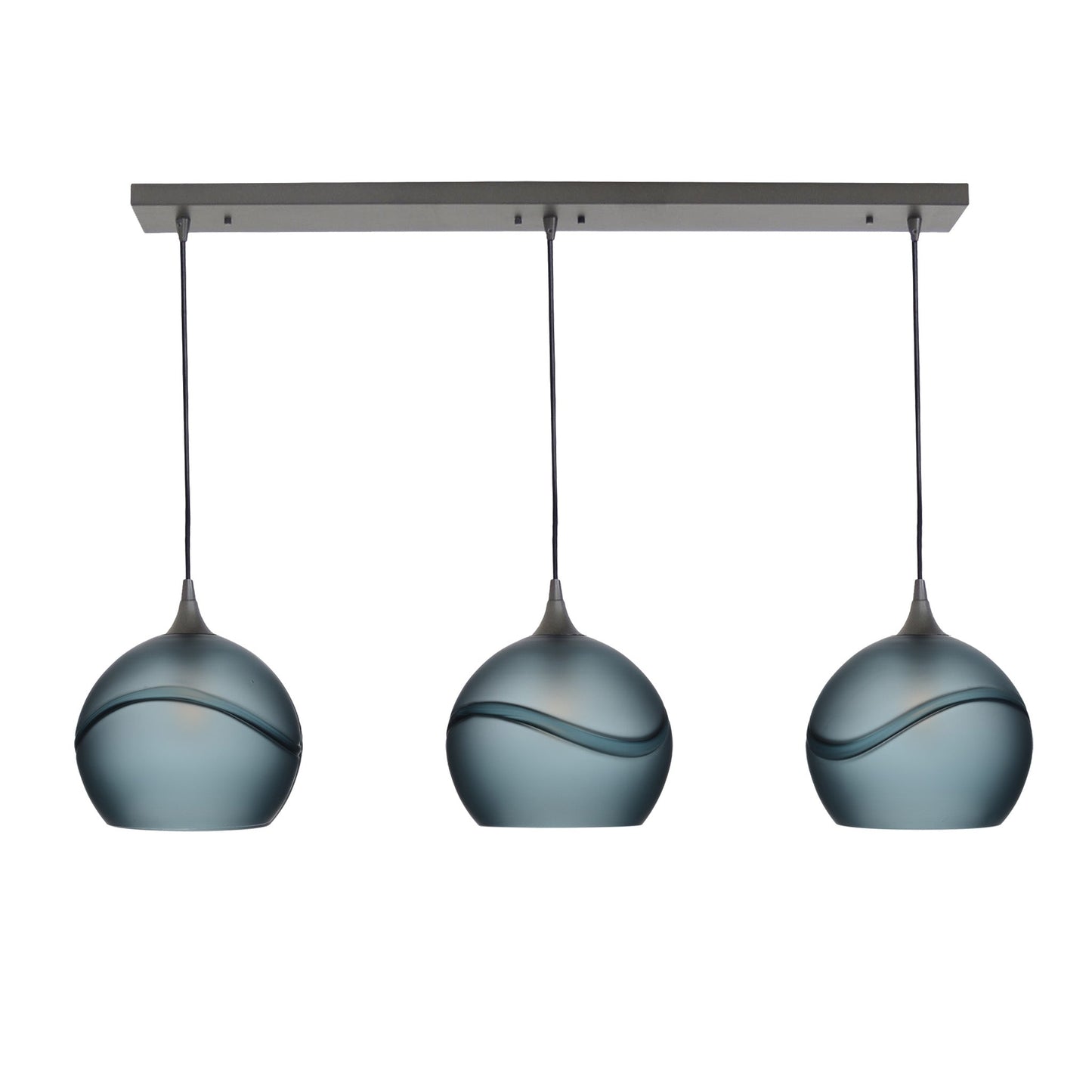 768 Glacial: 3 Pendant Linear Chandelier-Glass-Bicycle Glass Co - Hotshop-Slate Gray-Antique Bronze-Bicycle Glass Co