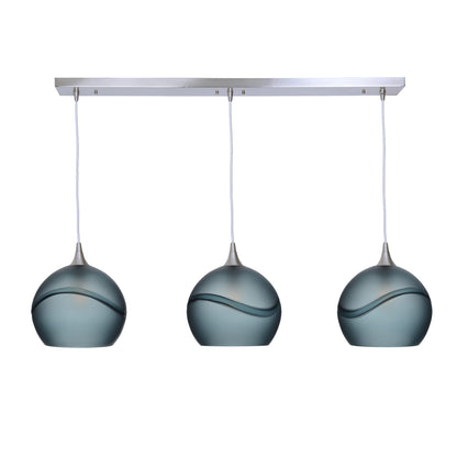 768 Glacial: 3 Pendant Linear Chandelier-Glass-Bicycle Glass Co - Hotshop-Slate Gray-Brushed Nickel-Bicycle Glass Co