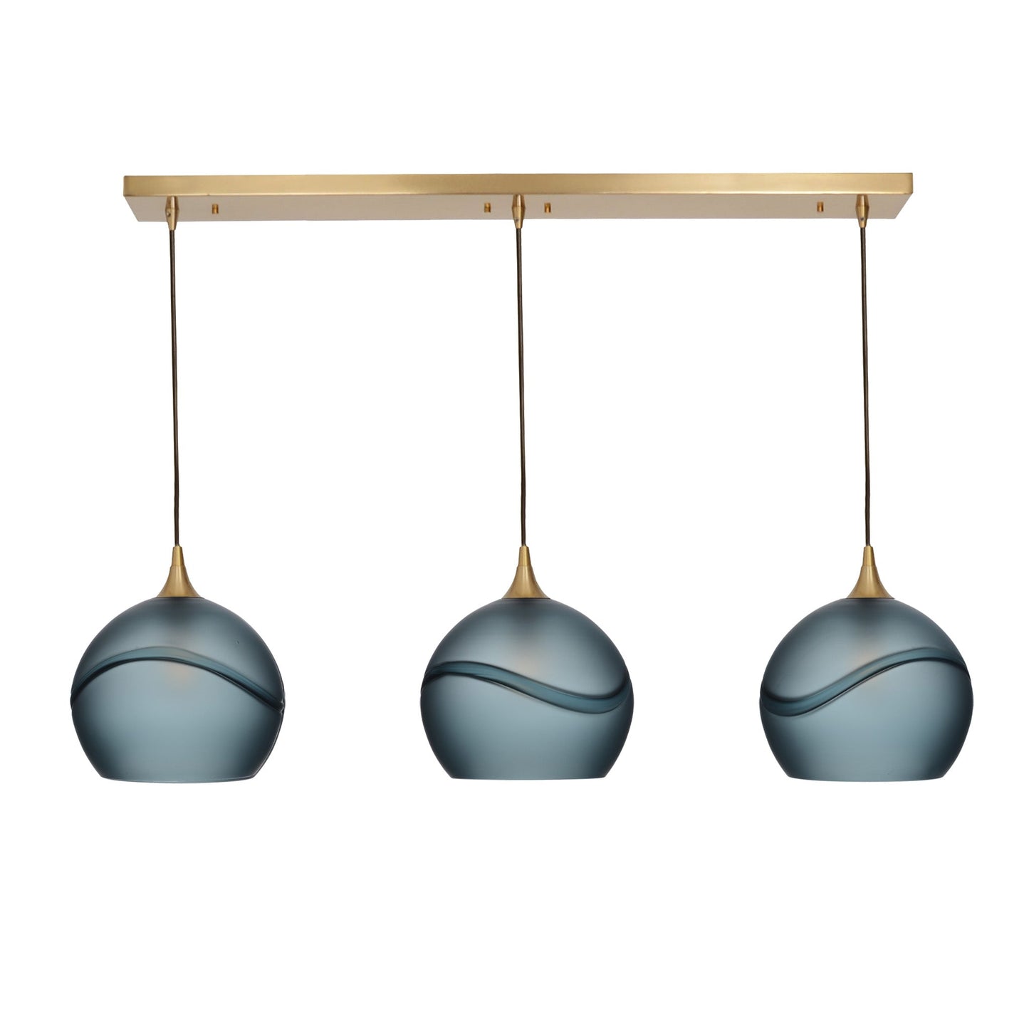 768 Glacial: 3 Pendant Linear Chandelier-Glass-Bicycle Glass Co - Hotshop-Slate Gray-Polished Brass-Bicycle Glass Co