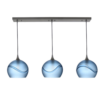 768 Glacial: 3 Pendant Linear Chandelier-Glass-Bicycle Glass Co - Hotshop-Steel Blue-Antique Bronze-Bicycle Glass Co