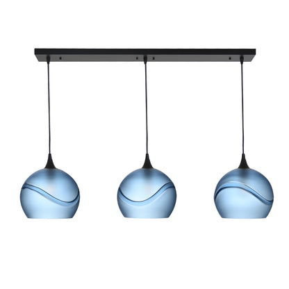 768 Glacial: 3 Pendant Linear Chandelier-Glass-Bicycle Glass Co - Hotshop-Steel Blue-Matte Black-Bicycle Glass Co