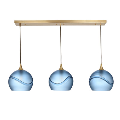 768 Glacial: 3 Pendant Linear Chandelier-Glass-Bicycle Glass Co - Hotshop-Steel Blue-Polished Brass-Bicycle Glass Co