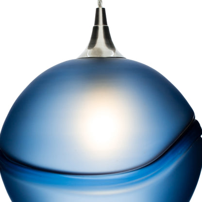 Bicycle Glass Co 768 Glacial: Single Pendant Light, Steel Blue Glass, Brushed Nickel Hardware, Light Bulb On, Detail Shot