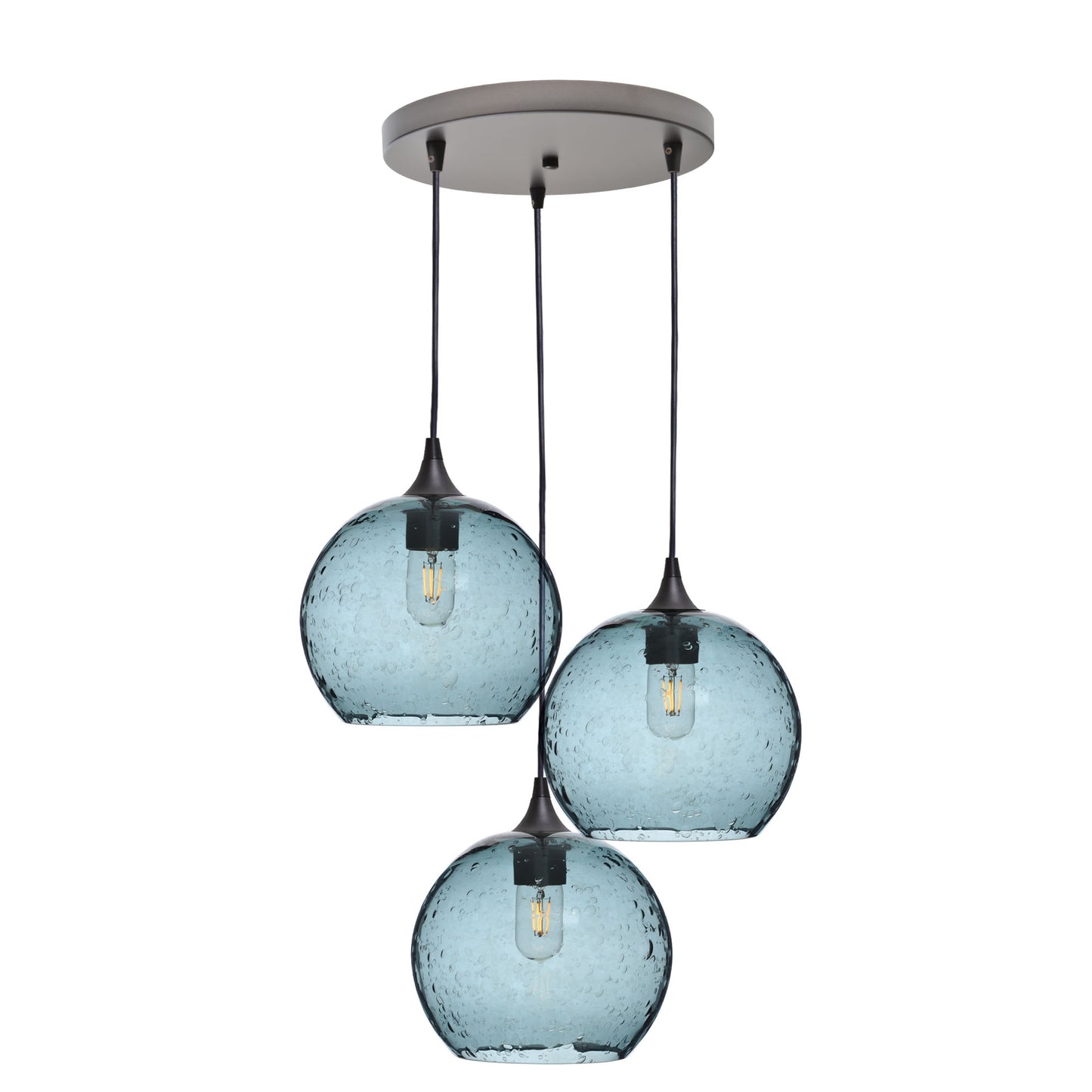 768 Lunar: 3 Pendant Cascade Chandelier-Glass-Bicycle Glass Co - Hotshop-Slate Gray-Antique Bronze-Bicycle Glass Co
