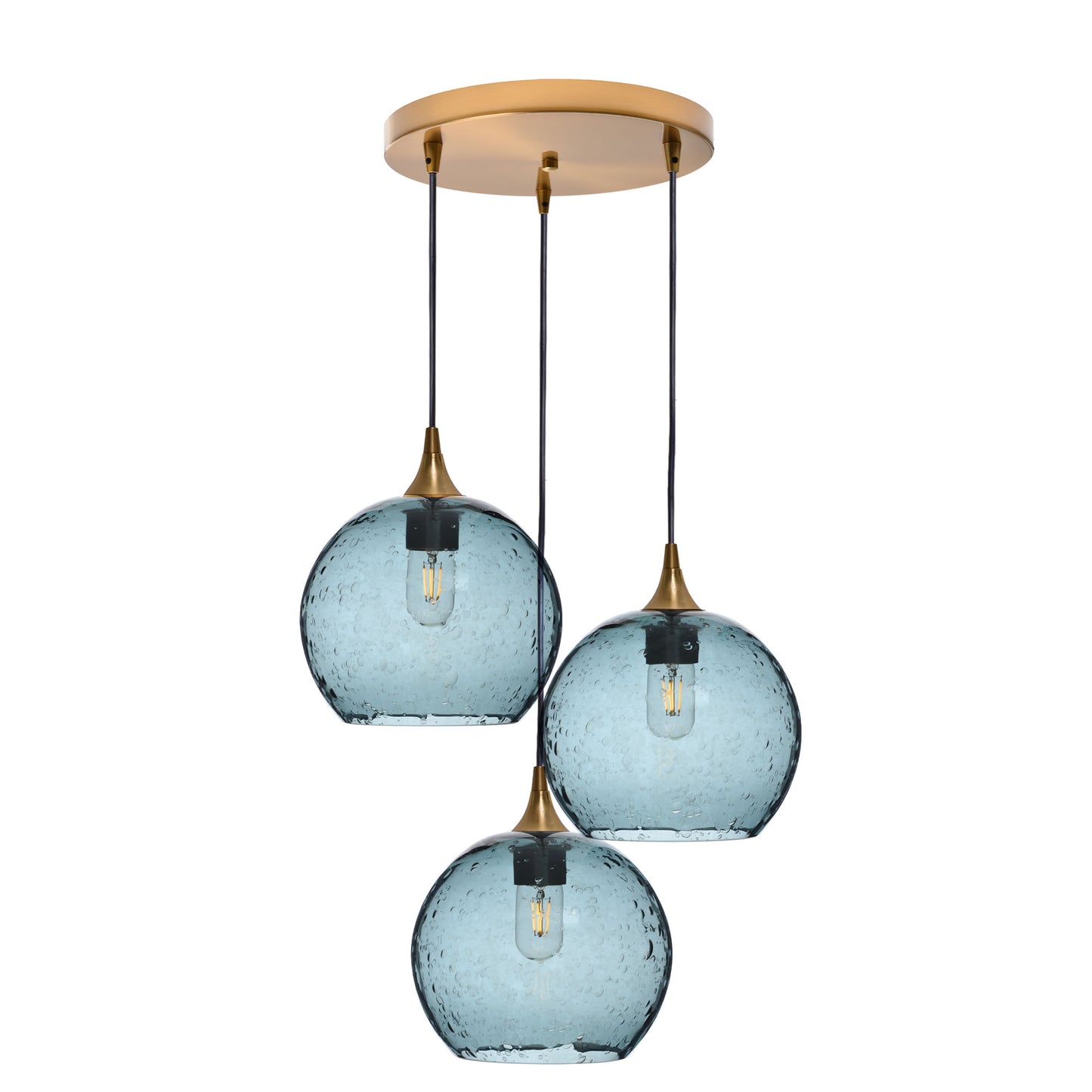 768 Lunar: 3 Pendant Cascade Chandelier-Glass-Bicycle Glass Co - Hotshop-Slate Gray-Polished Brass-Bicycle Glass Co