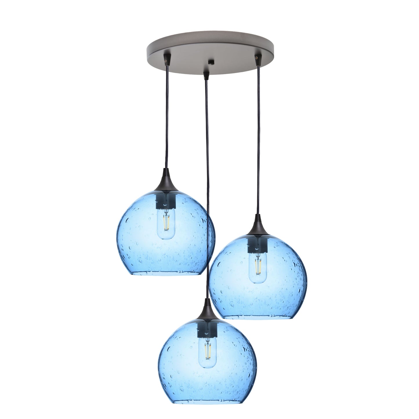 768 Lunar: 3 Pendant Cascade Chandelier-Glass-Bicycle Glass Co - Hotshop-Steel Blue-Antique Bronze-Bicycle Glass Co
