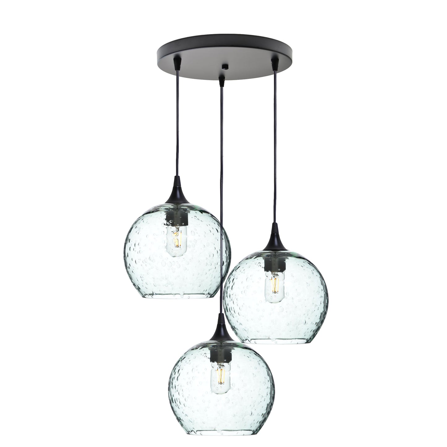 768 Lunar: 3 Pendant Cascade Chandelier-Glass-Bicycle Glass Co - Hotshop-Eco Clear-Matte Black-Bicycle Glass Co