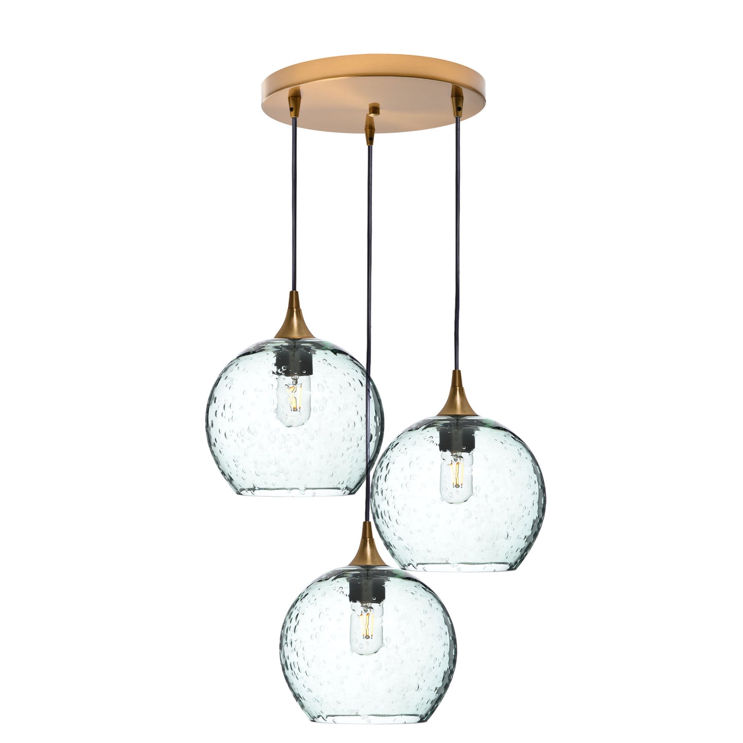 768 Lunar: 3 Pendant Cascade Chandelier-Glass-Bicycle Glass Co - Hotshop-Eco Clear-Polished Brass-Bicycle Glass Co