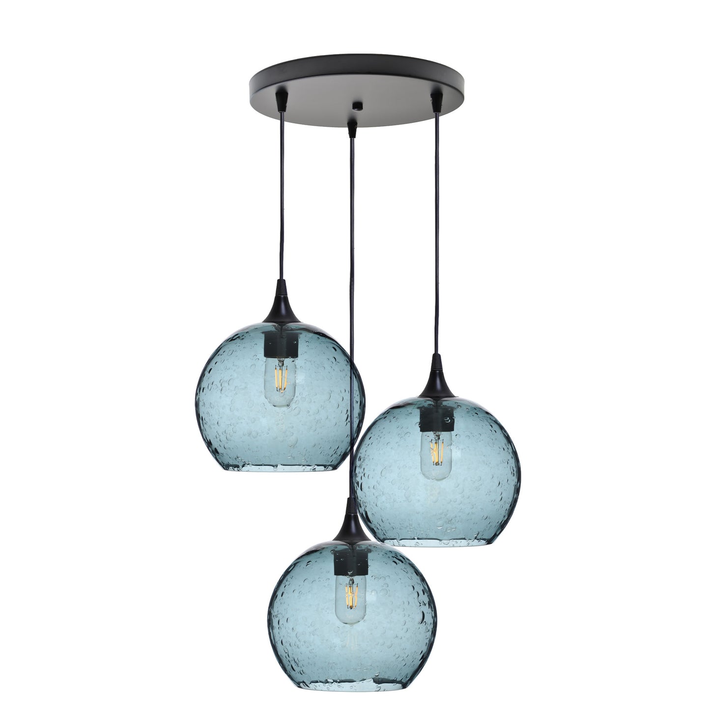 768 Lunar: 3 Pendant Cascade Chandelier-Glass-Bicycle Glass Co - Hotshop-Slate Gray-Matte Black-Bicycle Glass Co