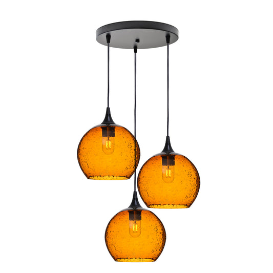 768 Lunar: 3 Pendant Cascade Chandelier-Glass-Bicycle Glass Co - Hotshop-Golden Amber-Matte Black-Bicycle Glass Co