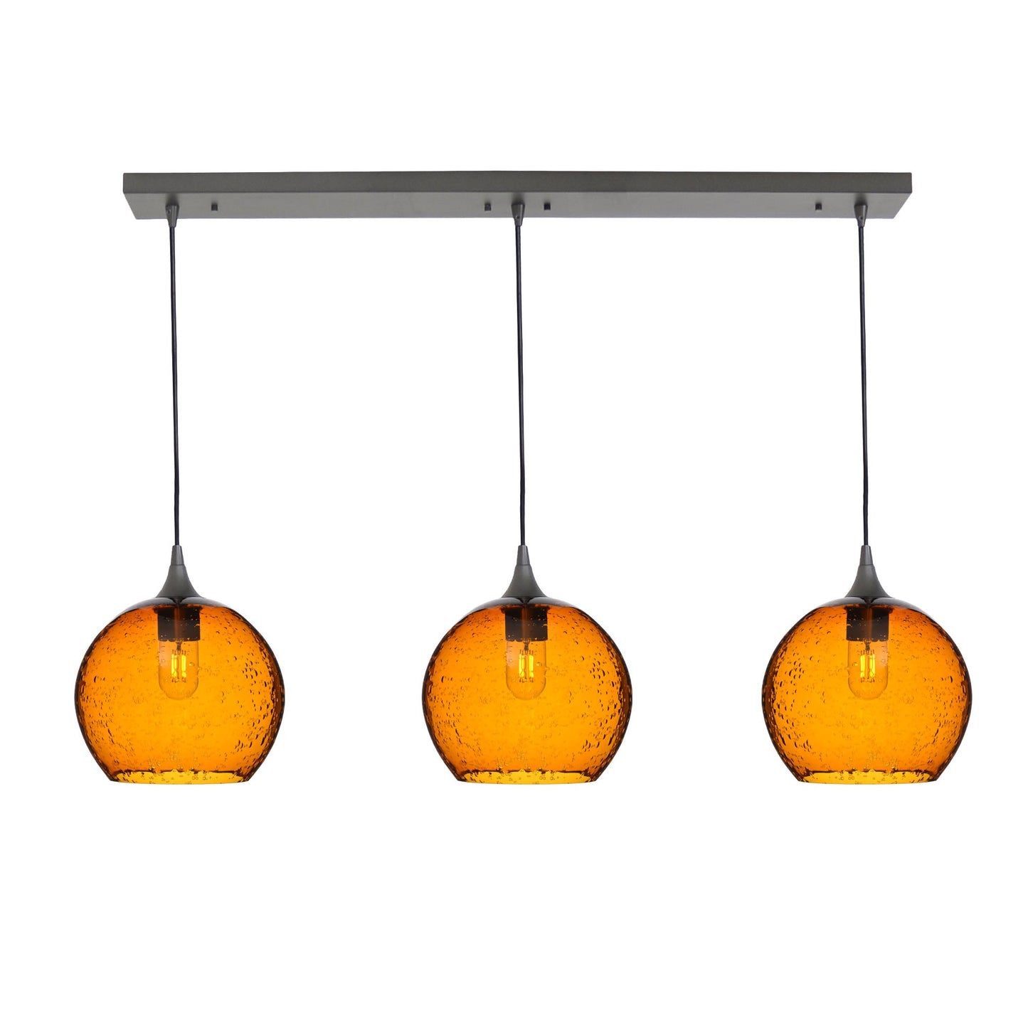 768 Lunar: 3 Pendant Linear Chandelier-Glass-Bicycle Glass Co - Hotshop-Golden Amber-Antique Bronze-Bicycle Glass Co