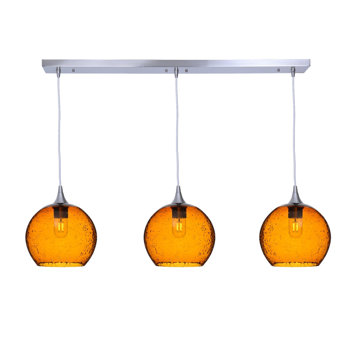 768 Lunar: 3 Pendant Linear Chandelier-Glass-Bicycle Glass Co - Hotshop-Golden Amber-Brushed Nickel-Bicycle Glass Co