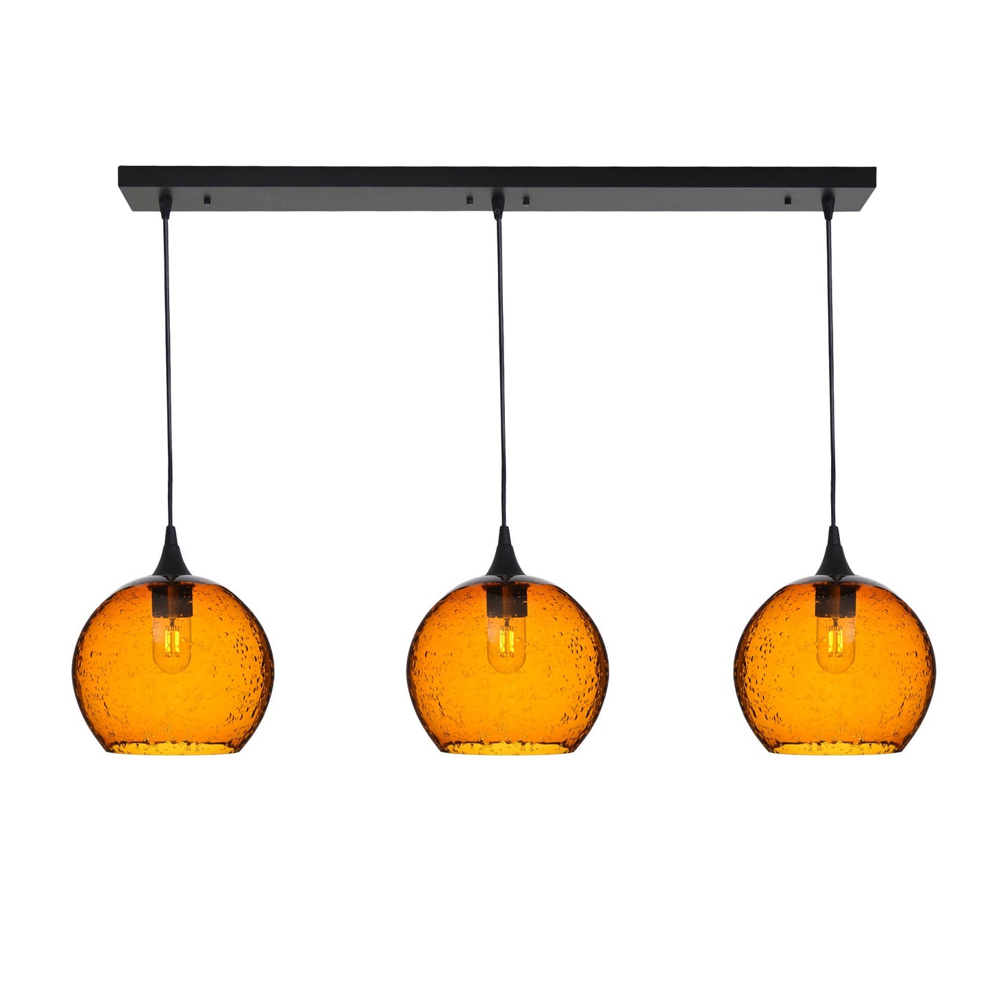 768 Lunar: 3 Pendant Linear Chandelier-Glass-Bicycle Glass Co - Hotshop-Golden Amber-Matte Black-Bicycle Glass Co