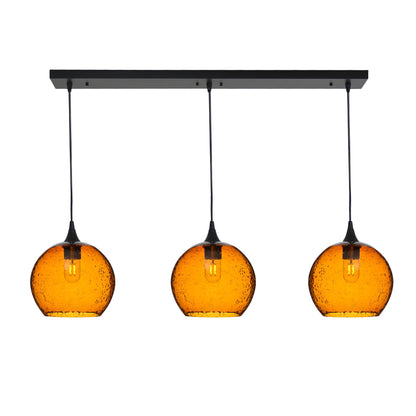 768 Lunar: 3 Pendant Linear Chandelier-Glass-Bicycle Glass Co - Hotshop-Golden Amber-Matte Black-Bicycle Glass Co