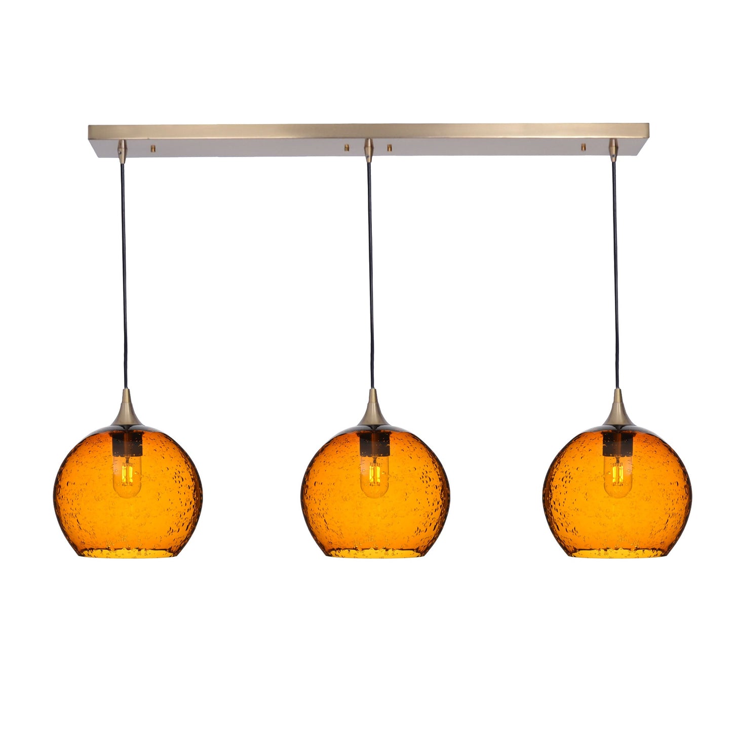 768 Lunar: 3 Pendant Linear Chandelier-Glass-Bicycle Glass Co - Hotshop-Golden Amber-Polished Brass-Bicycle Glass Co