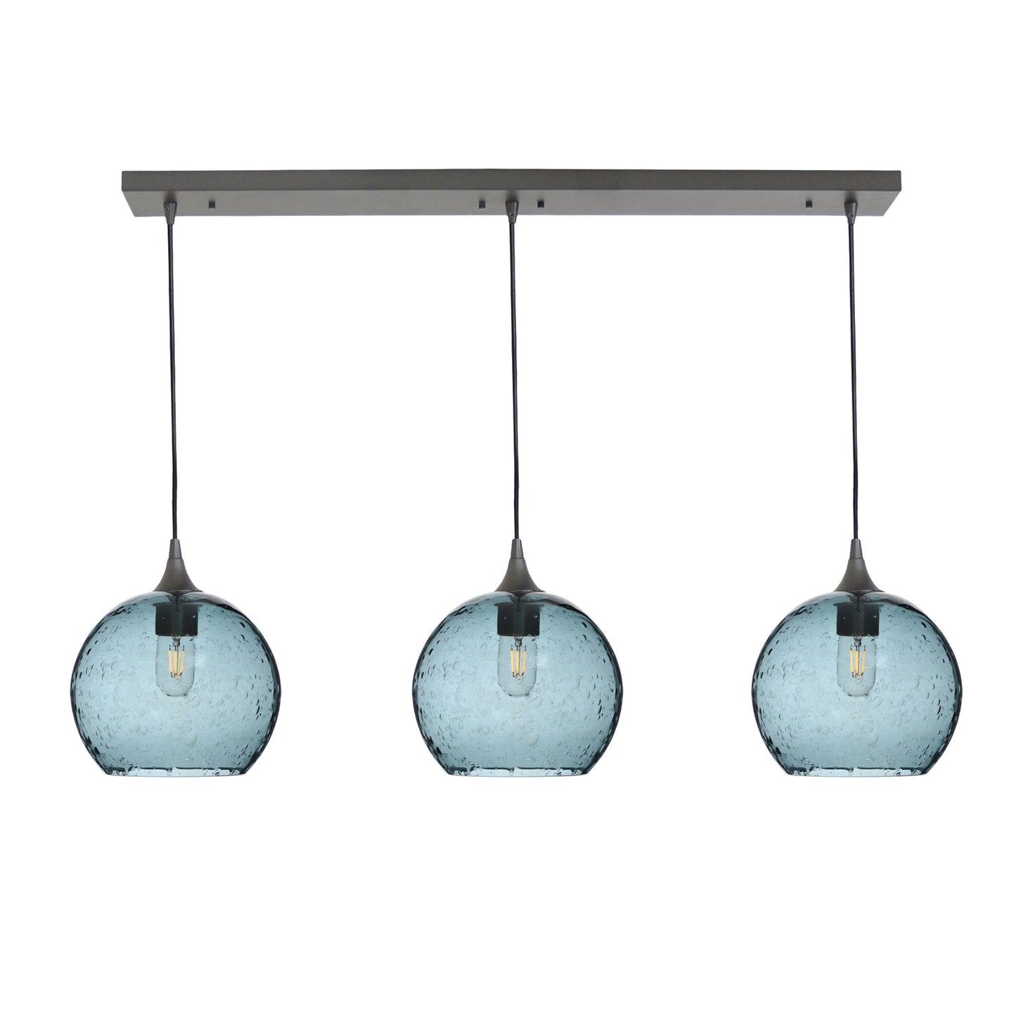 768 Lunar: 3 Pendant Linear Chandelier-Glass-Bicycle Glass Co - Hotshop-Slate Gray-Antique Bronze-Bicycle Glass Co