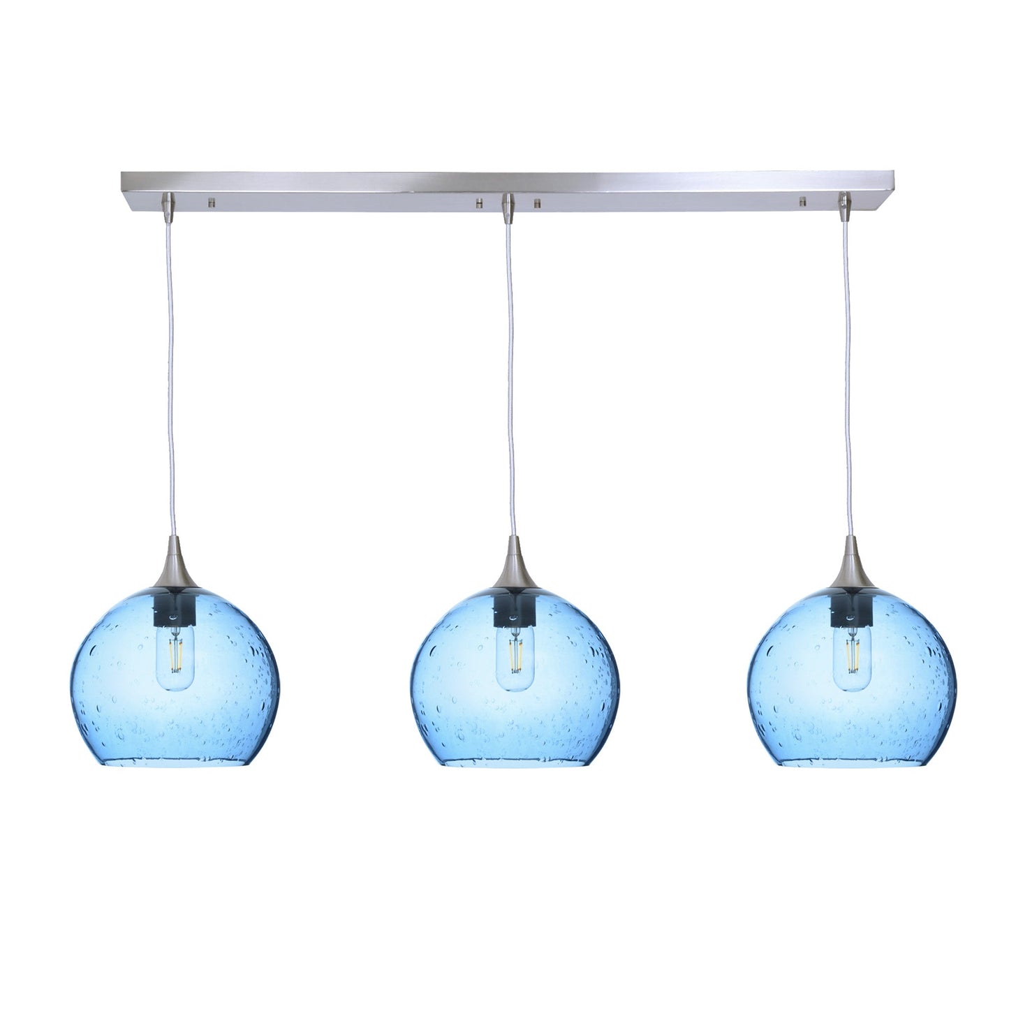 768 Lunar: 3 Pendant Linear Chandelier-Glass-Bicycle Glass Co - Hotshop-Steel Blue-Brushed Nickel-Bicycle Glass Co