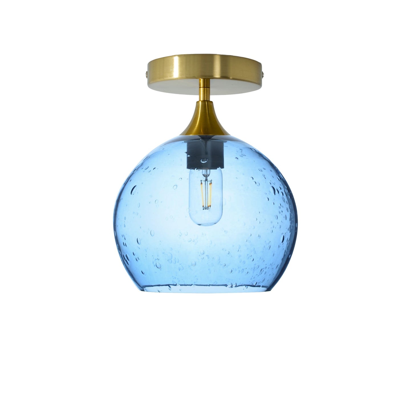 768 Semi-Flush-Bicycle Glass Co - Hotshop-Lunar-Steel Blue-Polished Brass-Bicycle Glass Co