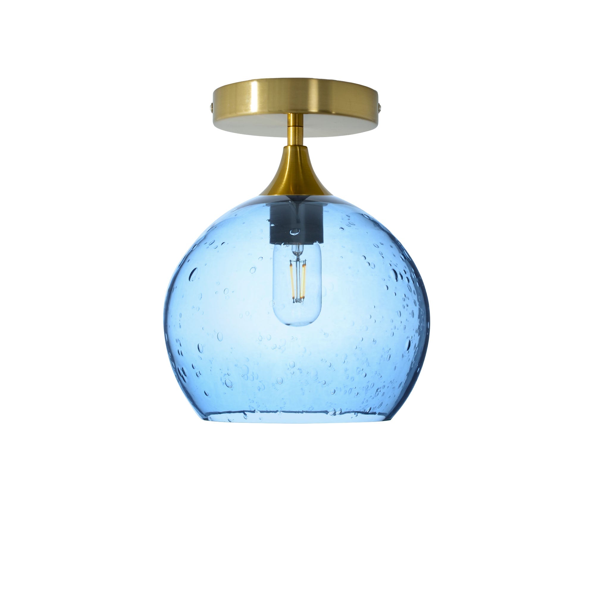 768 Semi-Flush-Bicycle Glass Co - Hotshop-Lunar-Steel Blue-Polished Brass-Bicycle Glass Co