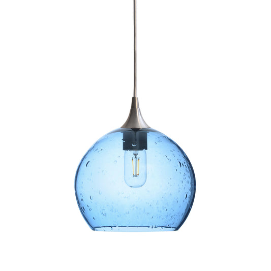 768 Single Pendant Light-Bicycle Glass Co-Brushed Nickel 15ft Cord + Track Mount-Lunar-Steel Blue-Bicycle Glass Co