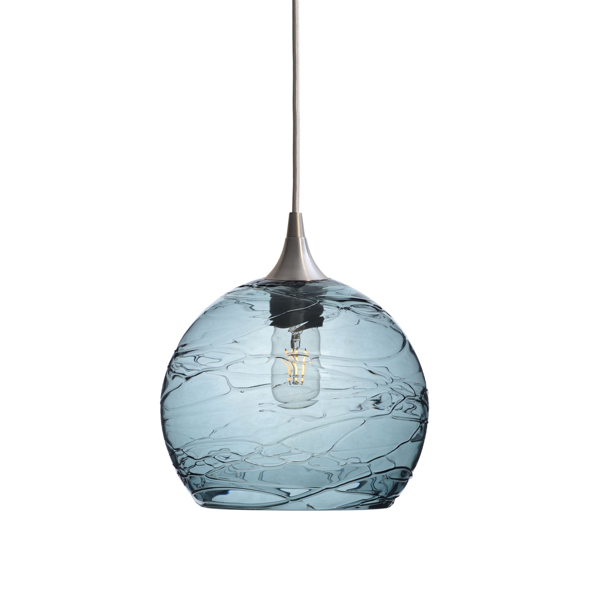 768 Single Pendant Light-Bicycle Glass Co-Brushed Nickel 15ft Cord + Track Mount-Spun-Slate Gray-Bicycle Glass Co