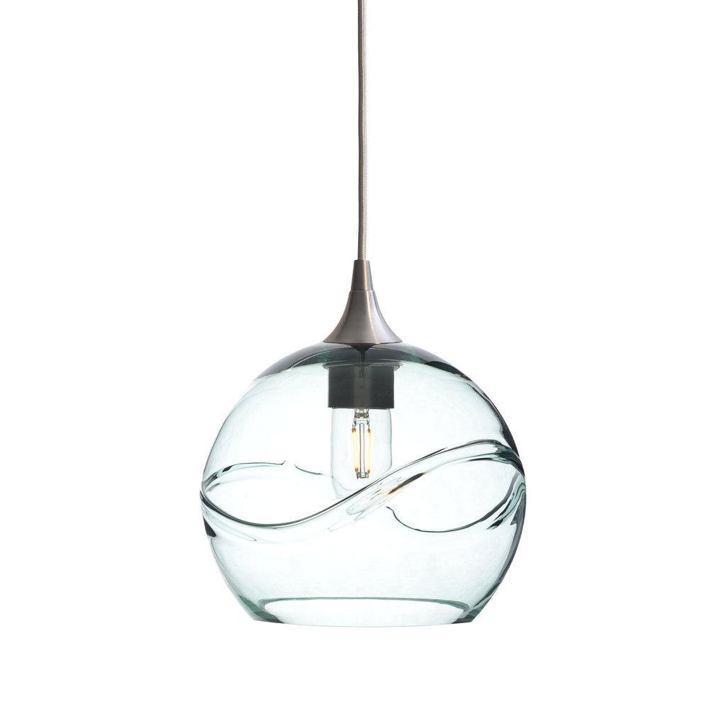 768 Single Pendant Light-Bicycle Glass Co-Brushed Nickel 15ft Cord + Track Mount-Swell-Eco Clear-Bicycle Glass Co