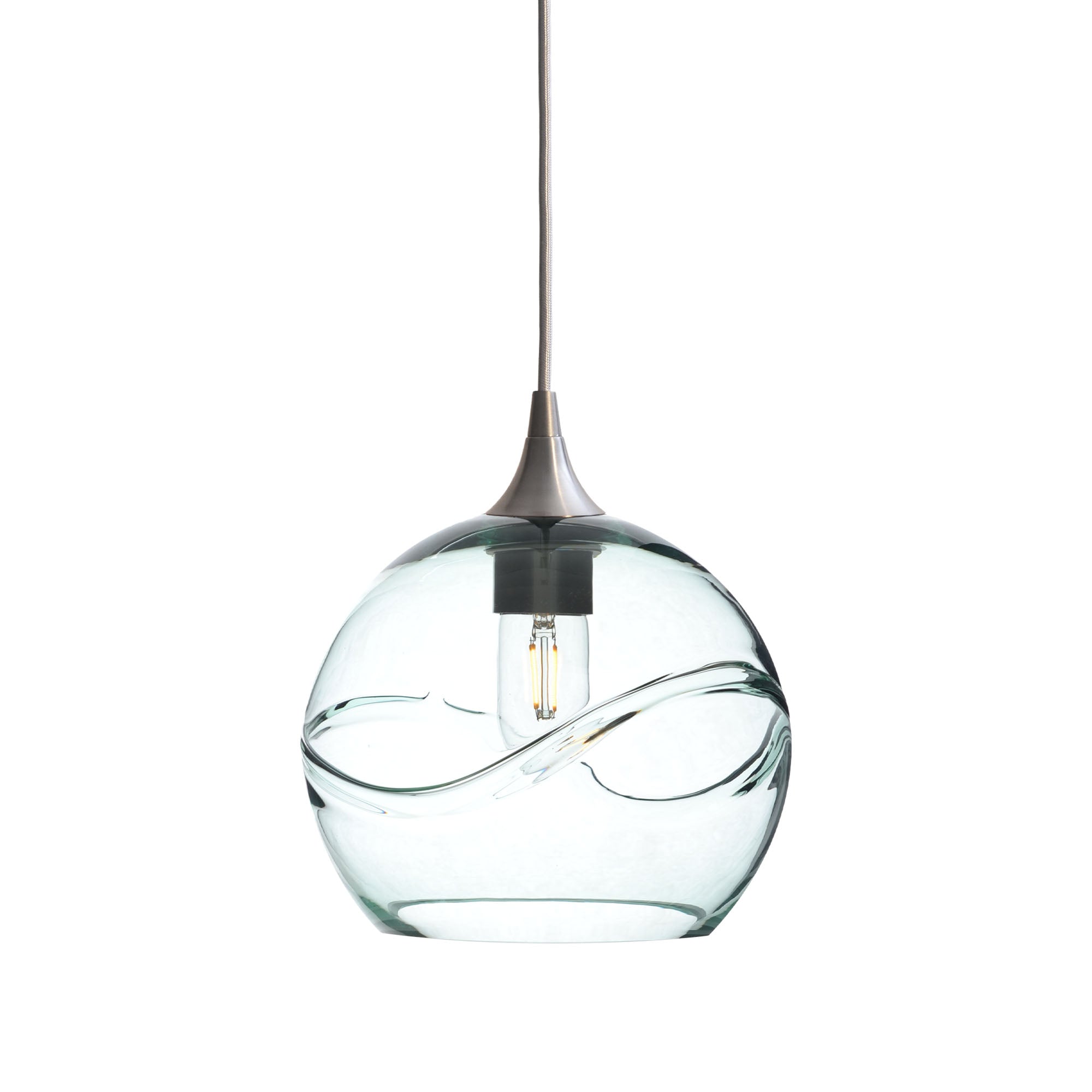 768 Single Pendant Light-Bicycle Glass Co-Brushed Nickel 15ft Cord + Track Mount-Swell-Eco Clear-Bicycle Glass Co