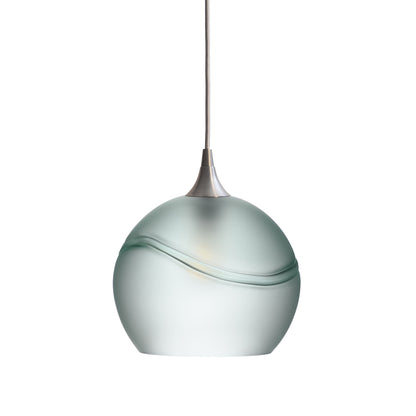 768 Single Pendant Light-Bicycle Glass Co-Brushed Nickel 15ft Cord + Track Mount-Glacial-Eco Clear-Bicycle Glass Co