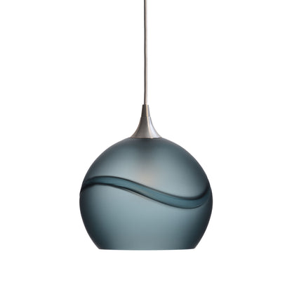 768 Single Pendant Light-Bicycle Glass Co-Brushed Nickel 15ft Cord + Track Mount-Glacial-Slate Gray-Bicycle Glass Co