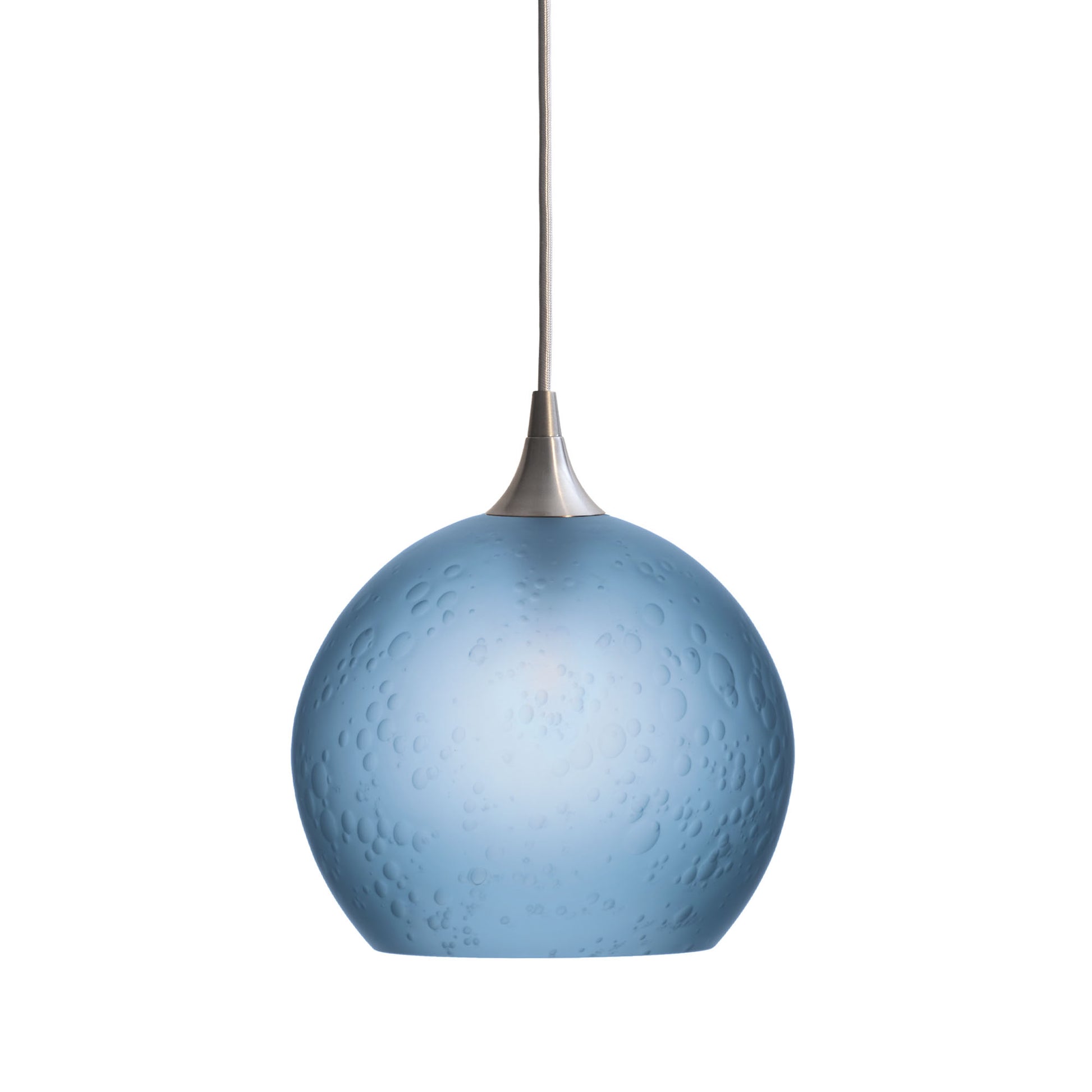 768 Single Pendant Light-Bicycle Glass Co-Brushed Nickel 15ft Cord + Track Mount-Celestial-Steel Blue-Bicycle Glass Co
