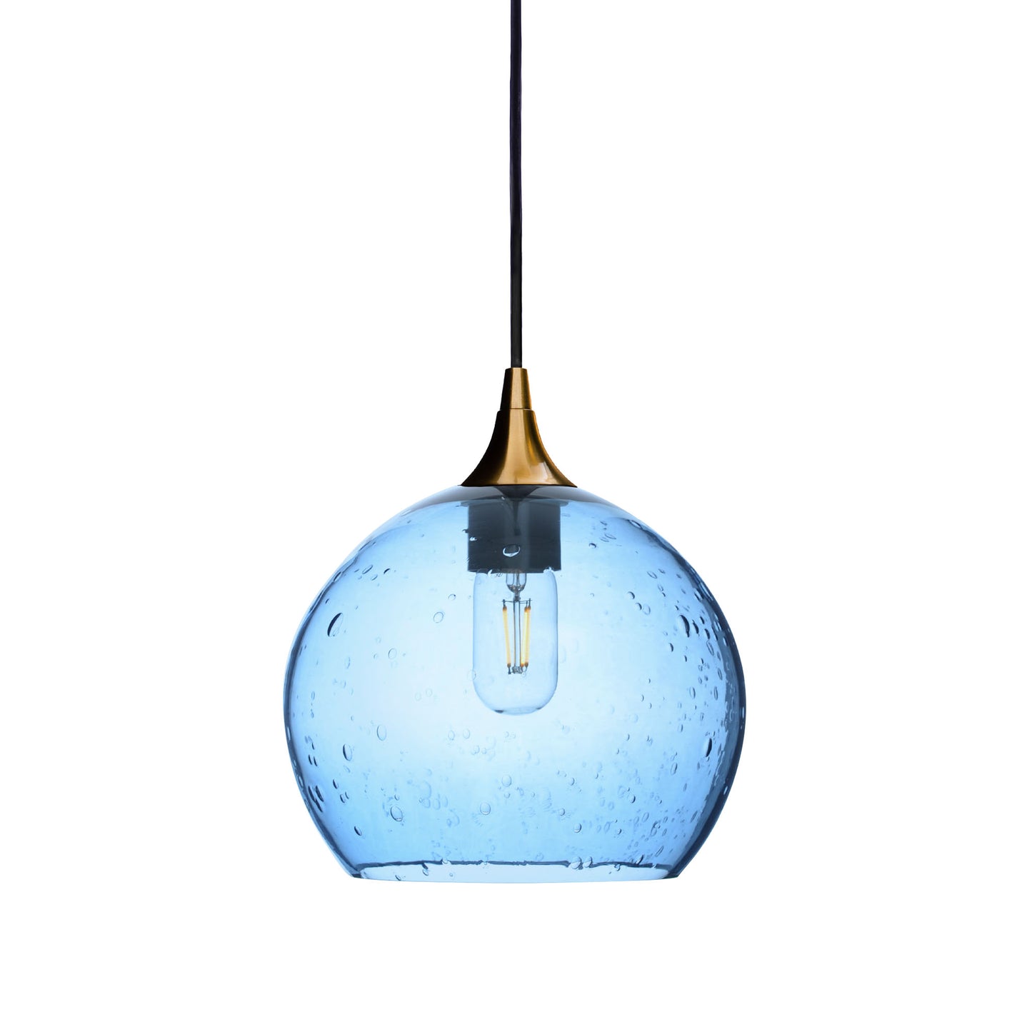 768 Single Pendant Light-Bicycle Glass Co-Polished Brass 15ft Cord + Track Mount-Lunar-Steel Blue-Bicycle Glass Co
