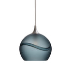 768 Single Pendant Light-Bicycle Glass Co-Brushed Nickel 15ft Cord + Track Mount-Glacial-Slate Gray-Bicycle Glass Co