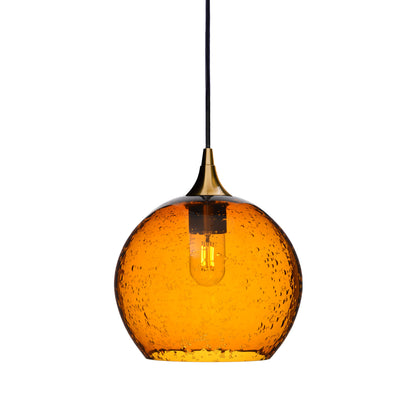 768 Single Pendant Light-Bicycle Glass Co-Polished Brass 15ft Cord + Track Mount-Lunar-Golden Amber-Bicycle Glass Co