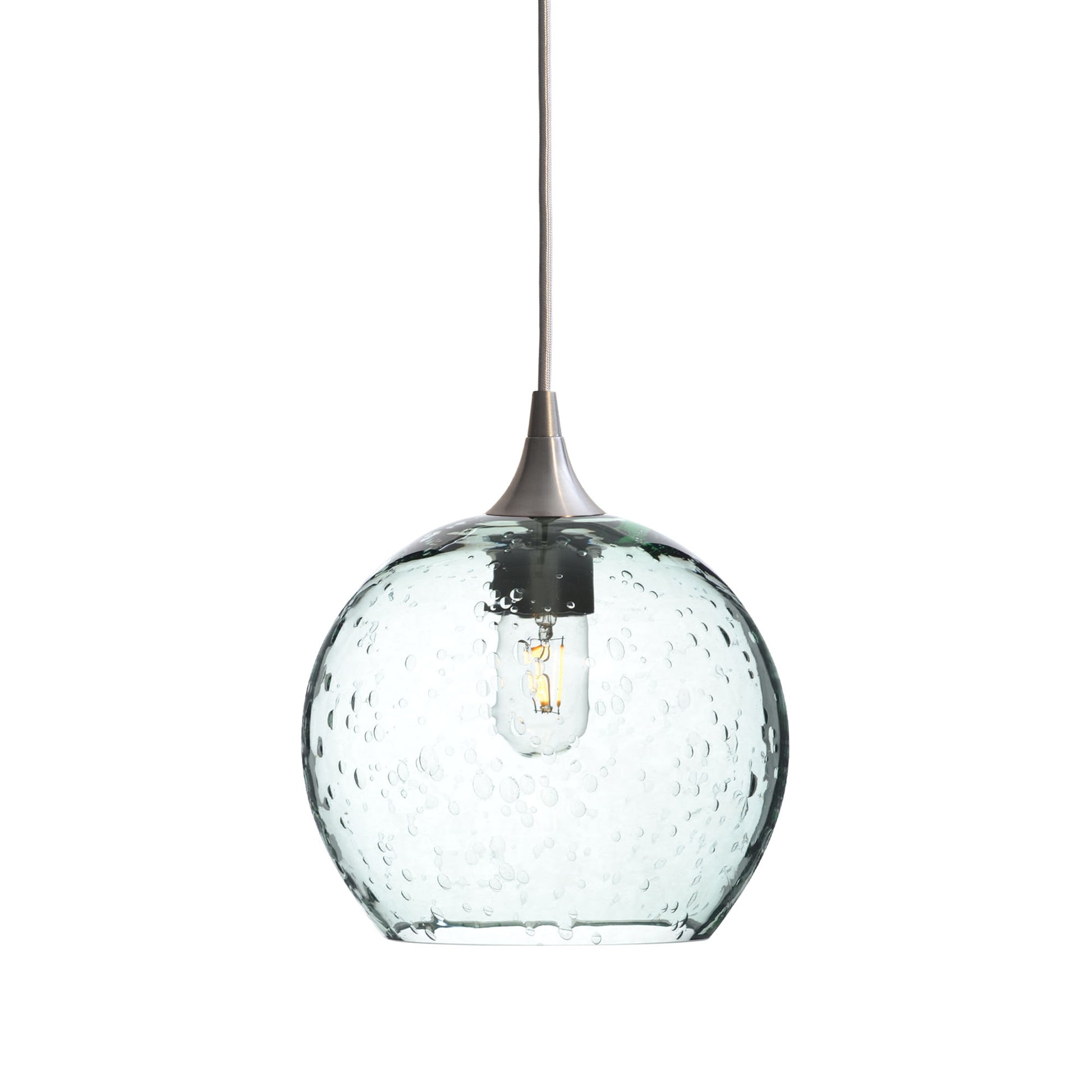 768 Single Pendant Light-Bicycle Glass Co-Brushed Nickel 15ft Cord + Track Mount-Lunar-Eco Clear-Bicycle Glass Co