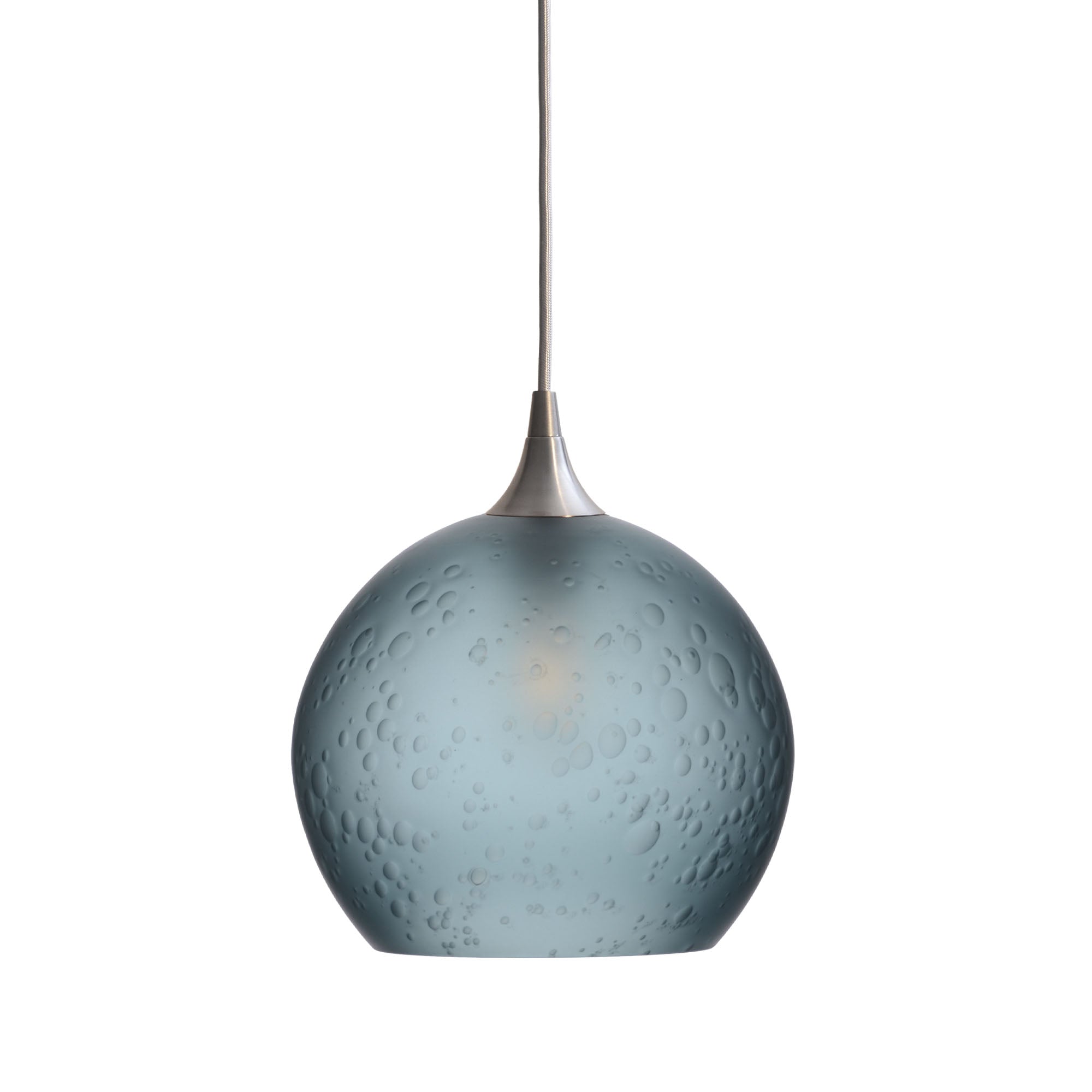 768 Single Pendant Light-Bicycle Glass Co-Brushed Nickel 15ft Cord + Track Mount-Celestial-Slate Gray-Bicycle Glass Co