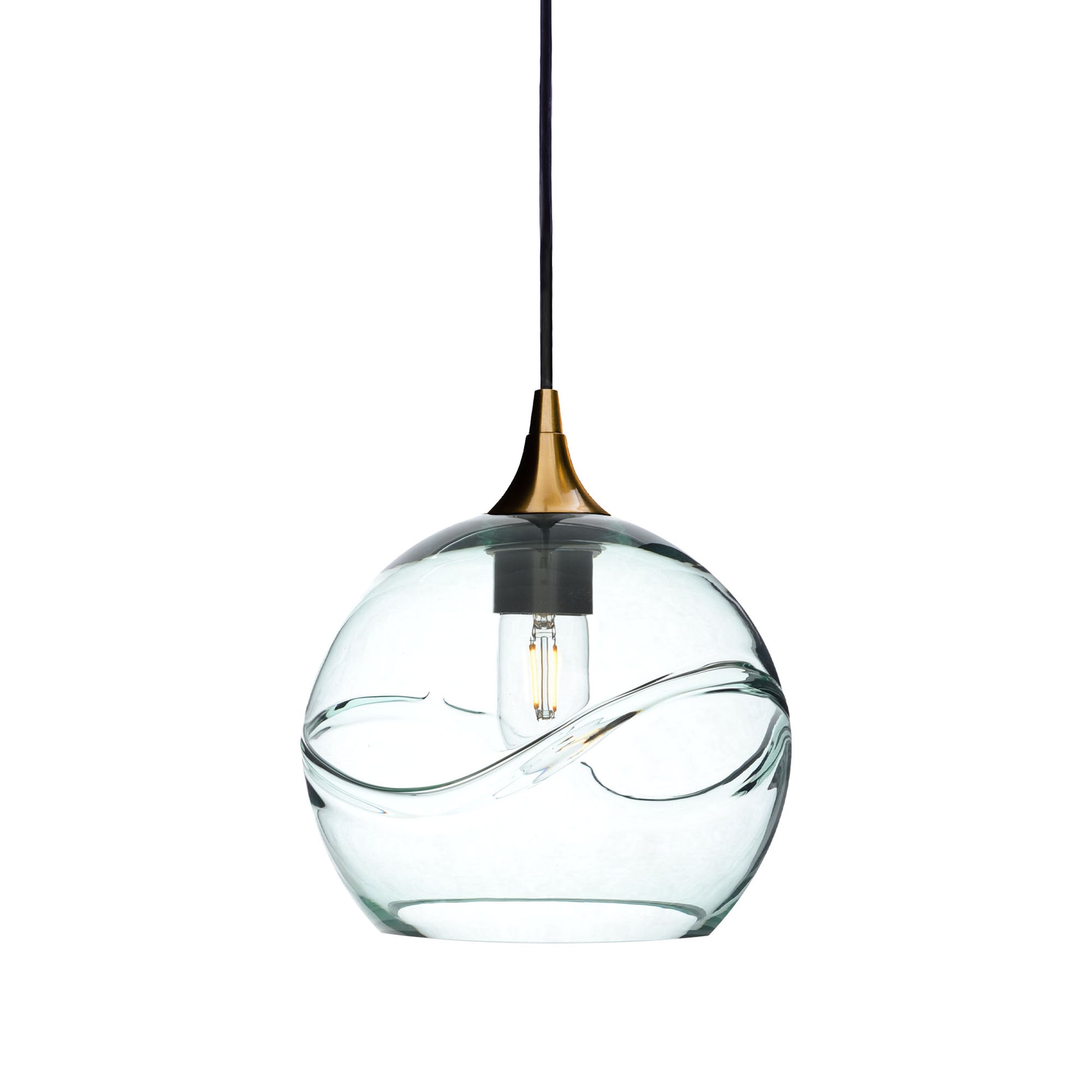 768 Single Pendant Light-Bicycle Glass Co-Polished Brass 15ft Cord + Track Mount-Swell-Eco Clear-Bicycle Glass Co