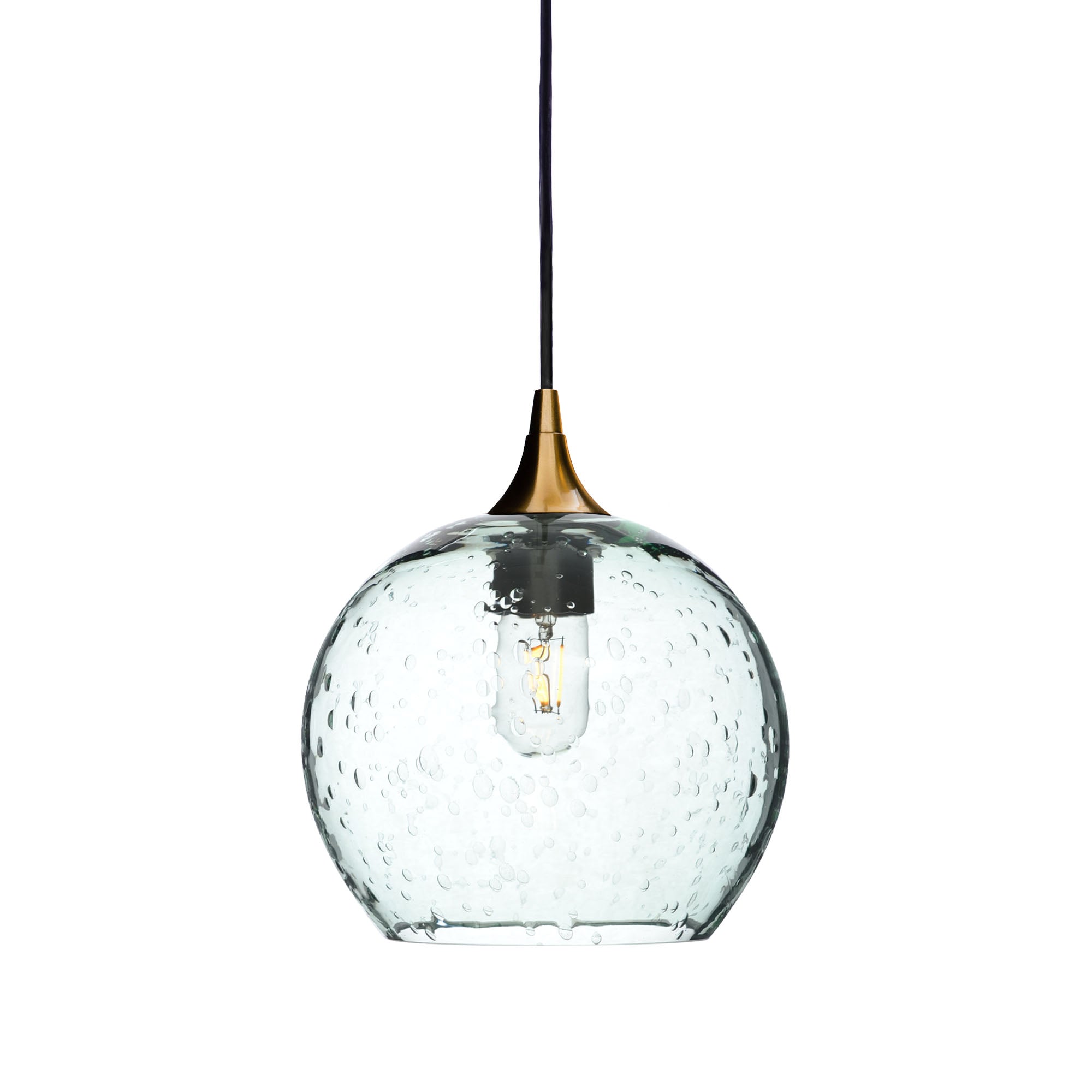 768 Single Pendant Light-Bicycle Glass Co-Polished Brass 15ft Cord + Track Mount-Lunar-Eco Clear-Bicycle Glass Co