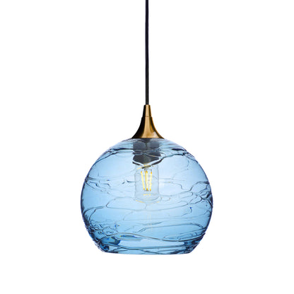 768 Single Pendant Light-Bicycle Glass Co-Polished Brass 15ft Cord + Track Mount-Spun-Steel Blue-Bicycle Glass Co