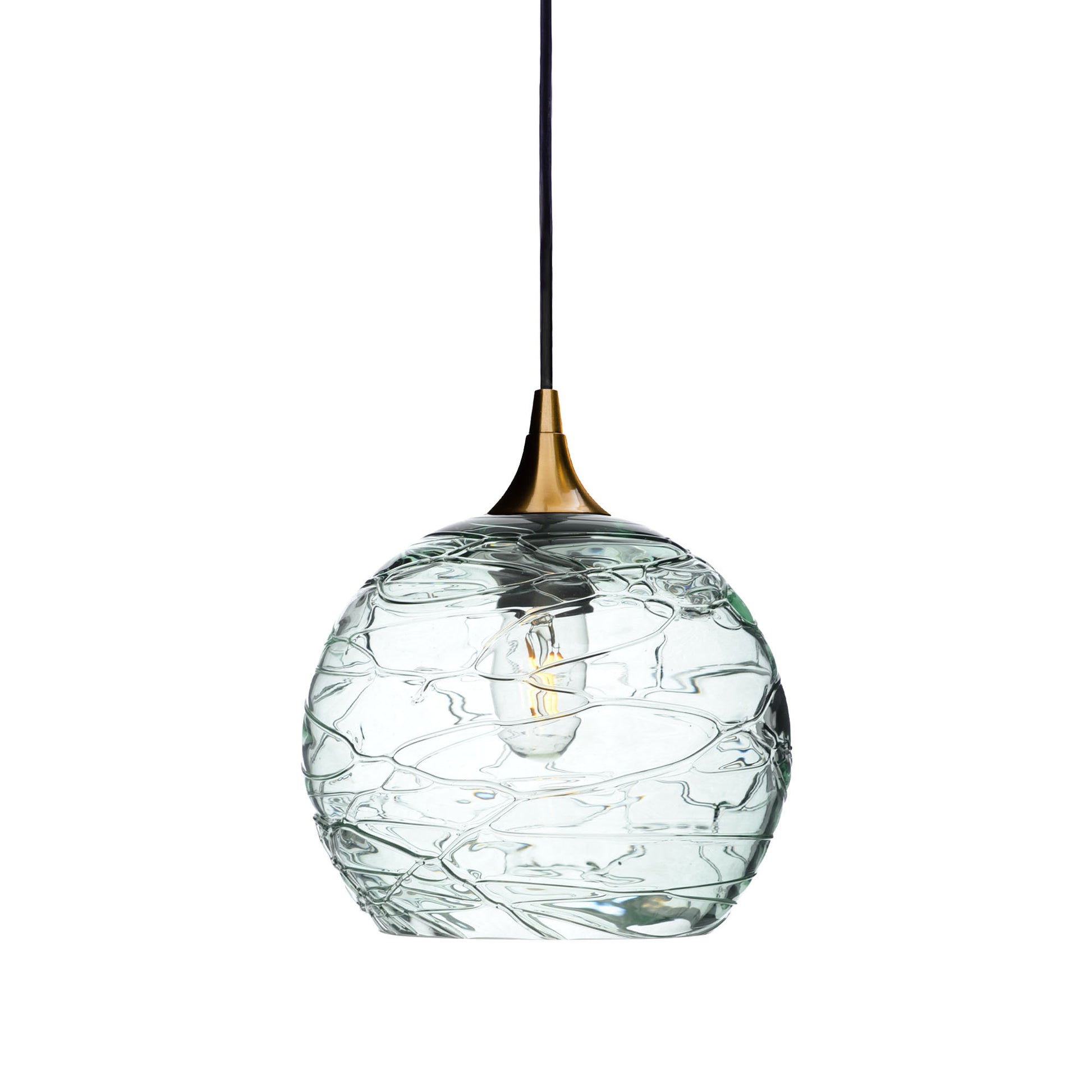 768 Single Pendant Light-Bicycle Glass Co-Polished Brass 15ft Cord + Track Mount-Spun-Eco Clear-Bicycle Glass Co