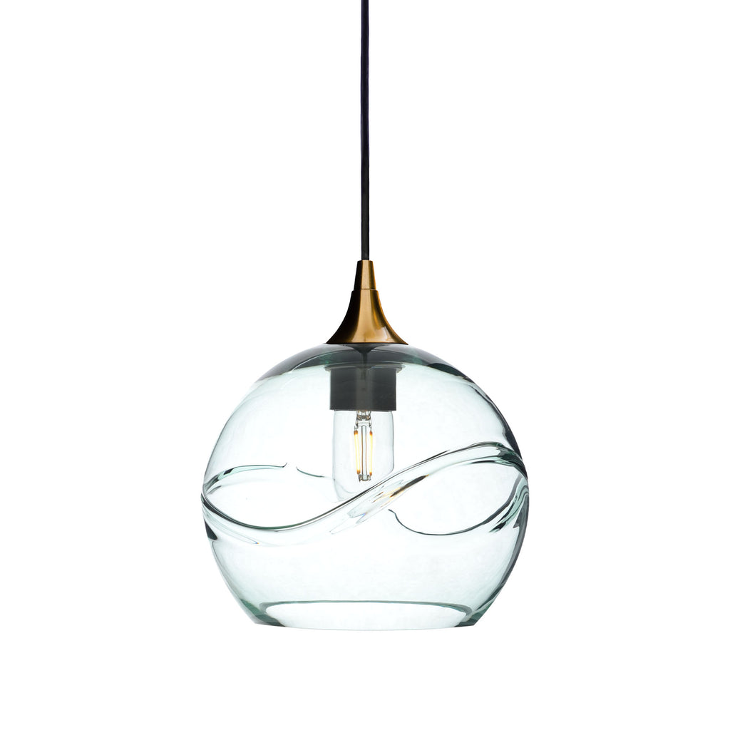 768 Single Pendant Light-Bicycle Glass Co-Polished Brass 15ft Cord + Track Mount-Swell-Eco Clear-Bicycle Glass Co