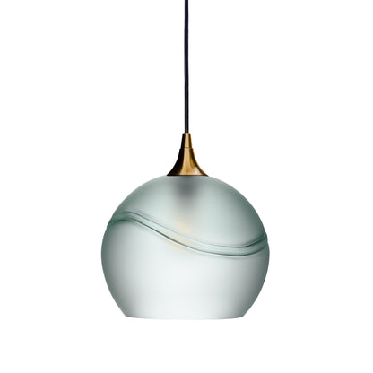 768 Single Pendant Light-Bicycle Glass Co-Polished Brass 15ft Cord + Track Mount-Glacial-Eco Clear-Bicycle Glass Co